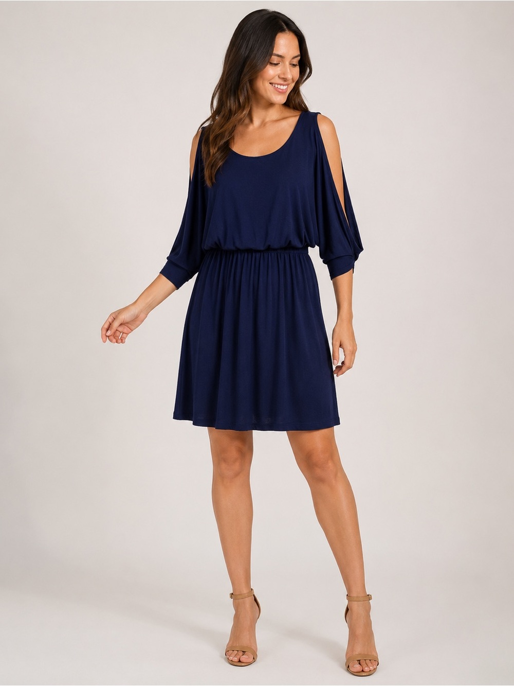 Navy Blue Jersey Mini Dress with open sleeves, M, Anthropologie